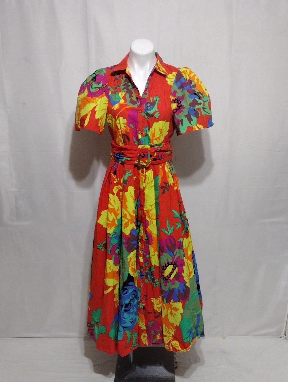 Christopher John Rogers Floral Puff Sleeve Belted Cotton Poplin Maxi Dress US 8 - Picture 4 of 16